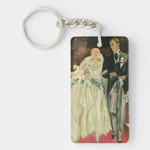 Vintage Bride and Groom; Newlyweds Just Married! Acrylic Key Chains
