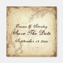 Vintage brown beige scroll leaf Save the Date Fridge Magnet
