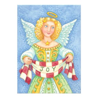 Vintage Cartoon Merry Christmas Angel with Joy Announcement