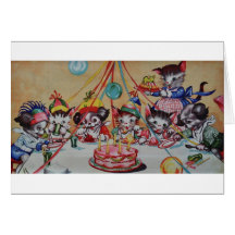 Vintage Cat And Dog Party Birthday Card