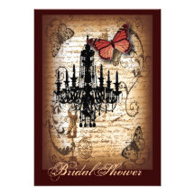 vintage chandelier butterfly scripts bridalshower custom announcement