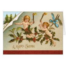 Vintage cherub angels christmas holiday card