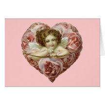 Vintage Cherubs Floral Heart Card