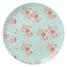 Vintage chic floral roses blue shabby rose flowers dinner plate