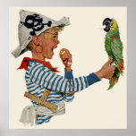 Vintage Child, Boy Playing Pirate with His Parrot Posters