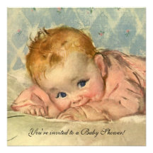Vintage Child on Blanket, Baby Girl baby Shower Personalized Announcement
