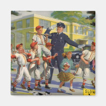 Vintage Children, Baseball Players Crossing Guard Refrigerator Magnets