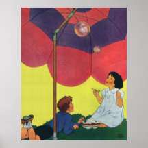 Vintage Children, Girl and Boy Blowing Bubbles Posters
