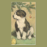 Vintage Christmas, Cute Puppy Under Christmas Tree business cards