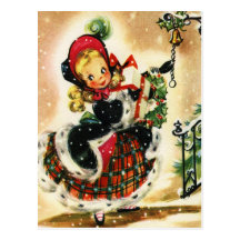 Vintage Christmas Girl Postcard