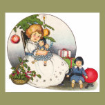 Vintage Christmas, Happy Girl Playing with Dolls posters