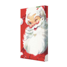 Vintage Christmas, Jolly Santa Claus Winking Canvas Print