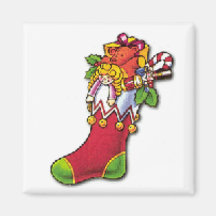 Vintage Christmas Stocking Full of Toys Refrigerator Magnets