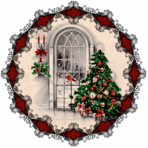 Vintage Christmas Window Ornament Photo Sculptures