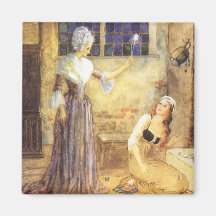 Vintage Cinderella and Fairy Godmother Fairy Tale Fridge Magnets