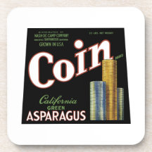 Vintage Coin Asparagus Crate Label Drink Coasters