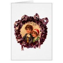 Vintage Couple and Flower Wreath Greeting Cards
