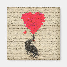 Vintage Crow and heart shaped balloons Magnet