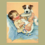 Vintage Cute Baby Bottle Puppy Dog, Baby Shower invitations