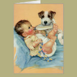 Vintage Cute Baby Boy with Bottle and Puppy Dog cards
