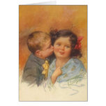 Vintage Cute Boy Stealing a Kiss on the Cheek Greeting Card