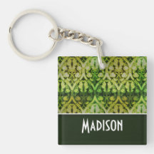 Vintage Dark Green Pattern Keychain