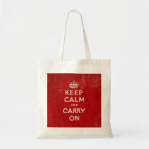 Vintage Deep Red Distressed Keep Calm and Carry On Canvas Bags