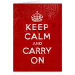 Vintage Deep Red Distressed Keep Calm and Carry On Card