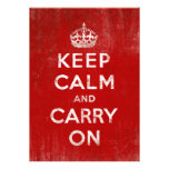 Vintage Deep Red Distressed Keep Calm and Carry On Custom Invite