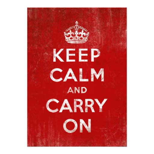 Vintage Deep Red Distressed Keep Calm and Carry On Custom Invite