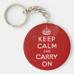 Vintage Deep Red Distressed Keep Calm and Carry On Keychain