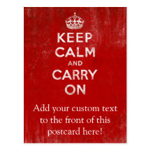 Vintage Deep Red Distressed Keep Calm and Carry On Post Cards