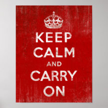 Vintage Deep Red Distressed Keep Calm and Carry On Posters