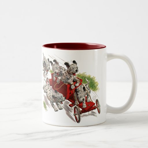Vintage Dogs Humour, Dalmatian Puppies Fire Truck Mugs