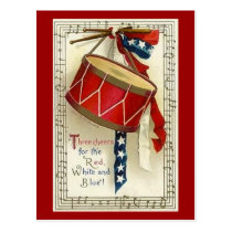 Vintage Drum & Ribbon - Postcard postcards
