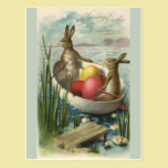 Vintage Easter Bunnies and Easter Eggs in a Boat postcards