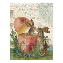 Vintage Easter bunnies notecard Postcard