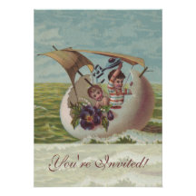 Vintage Easter Card Children Sailing