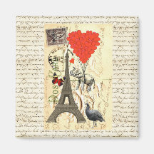 Vintage elephant and red heart balloons fridge magnets