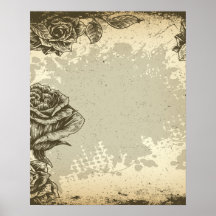 vintage etched roses design poster