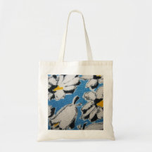 Vintage Fabric White Flowers Tote Bag