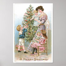 Vintage Family around Christmas Tree Posters