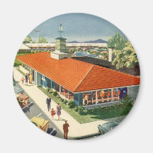 Vintage Family Restaurant with Customers Fridge Magnets