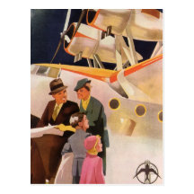 Vintage Family Vacation Via Seaplane w Propellers Post Card