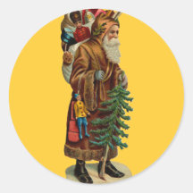 Vintage Father Christmas Round Stickers