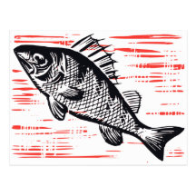 Vintage Fish Woodcut Postcard