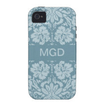 Vintage floral art nouveau blue green monogram iPhone 4 cases