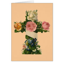 Vintage Floral Cross Greeting Card