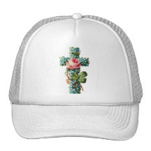 Vintage Floral Cross Trucker Hats