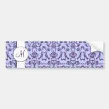 Vintage Florentine Damask (Monogram) (Lilac) Bumper Sticker